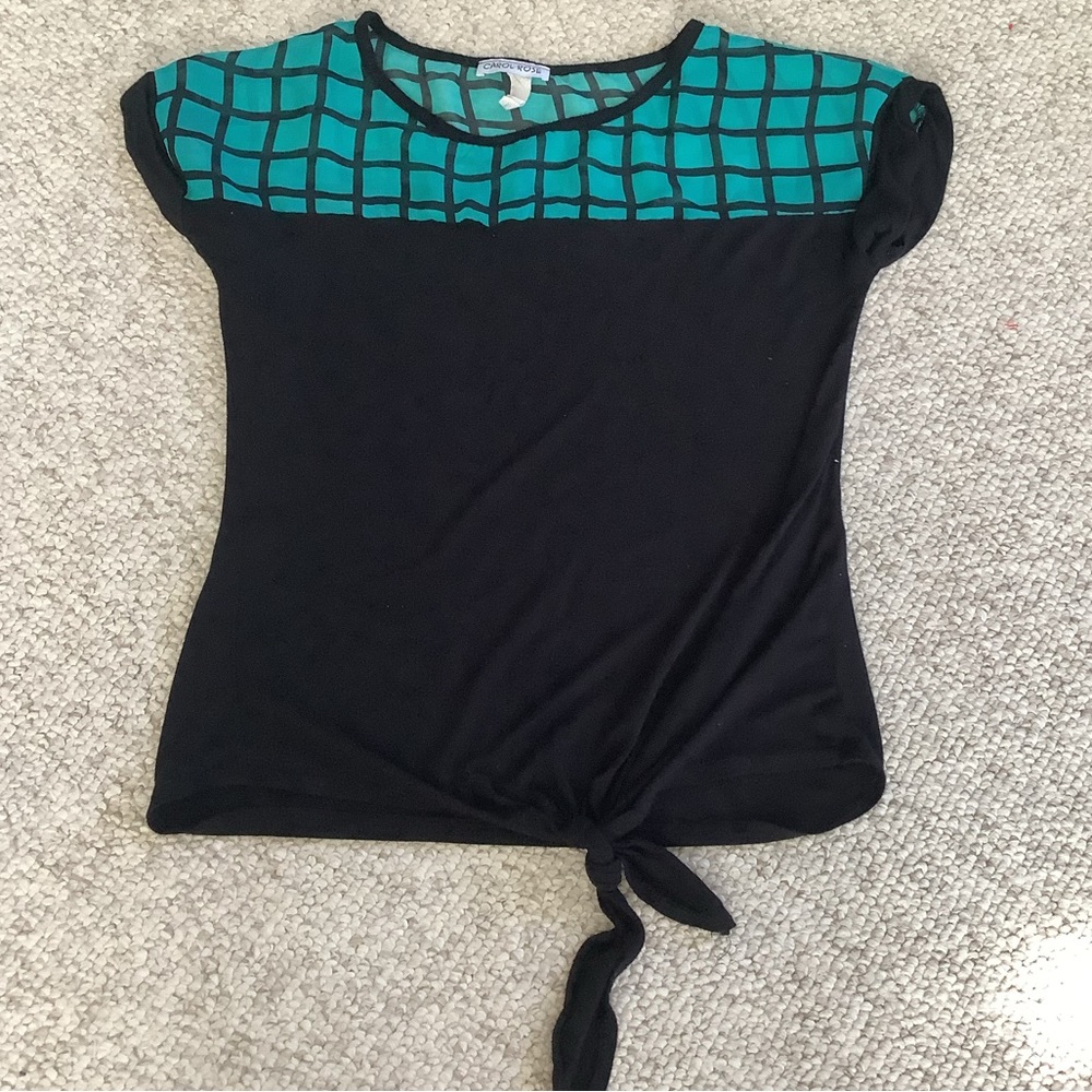 Carol Rose Turquoise Teal Black Tie Waist Shirt S